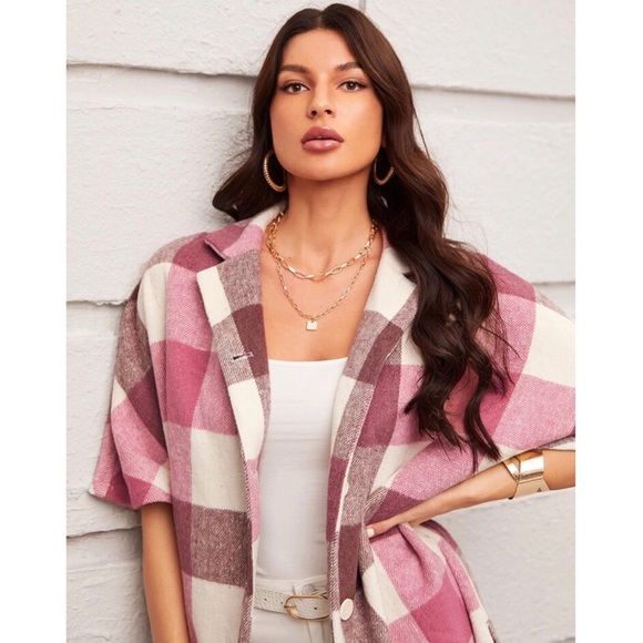 Pink Plaid High Low Shacket - Picture 5 of 5